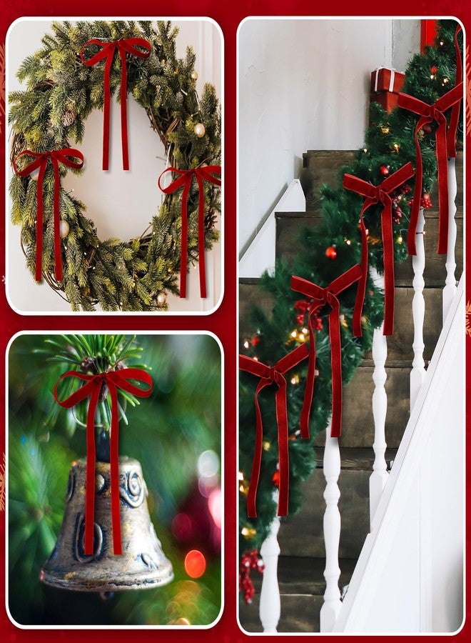 Glitinsel 36 Pcs Velvet Christmas Bows for Tree 5 x 7 Inch Rustic Crafts Gift Vintage Ribbon Premade Bows Wedding Wreath Garland Home Decor Parties Indoor Outdoor Decor(Red,5/8inch Width) - Image 4